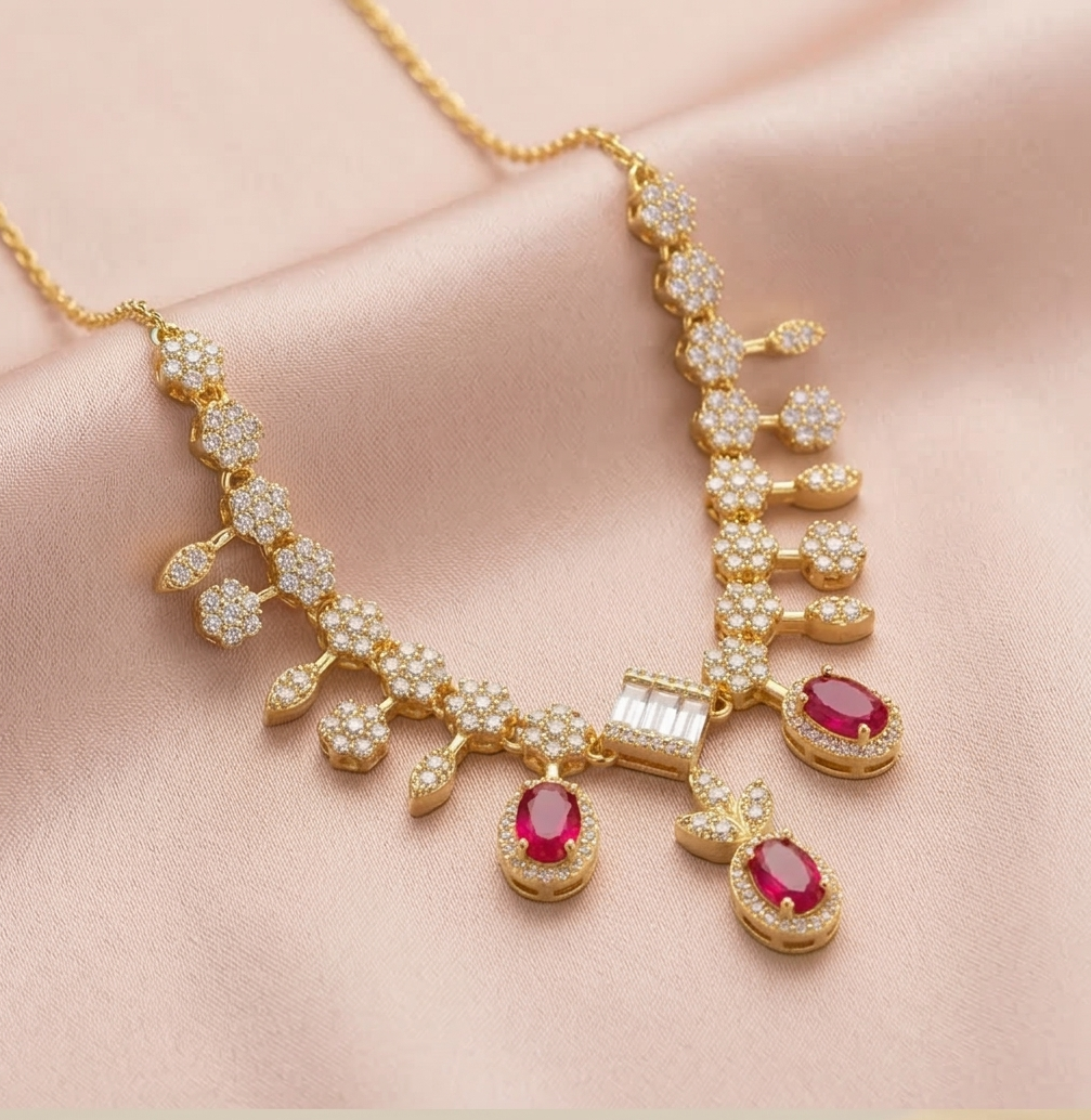925 Sterling Silver Gold Plated Statement Red Gemstone Necklace Jewellery for Women
