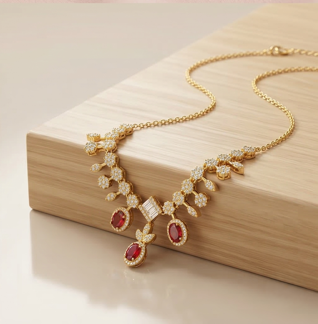 925 Sterling Silver Gold Plated Statement Red Gemstone Necklace Jewellery for Women