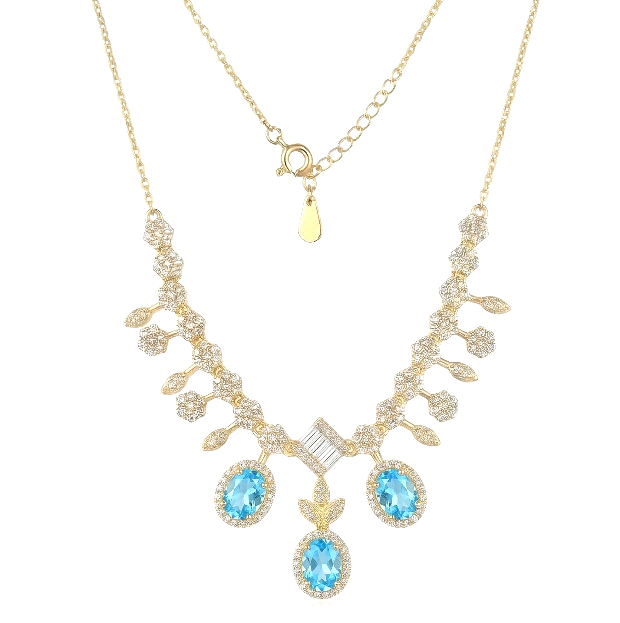 925 Sterling Silver Gold Plated Statement Blue Gemstone Necklace Jewellery for Women