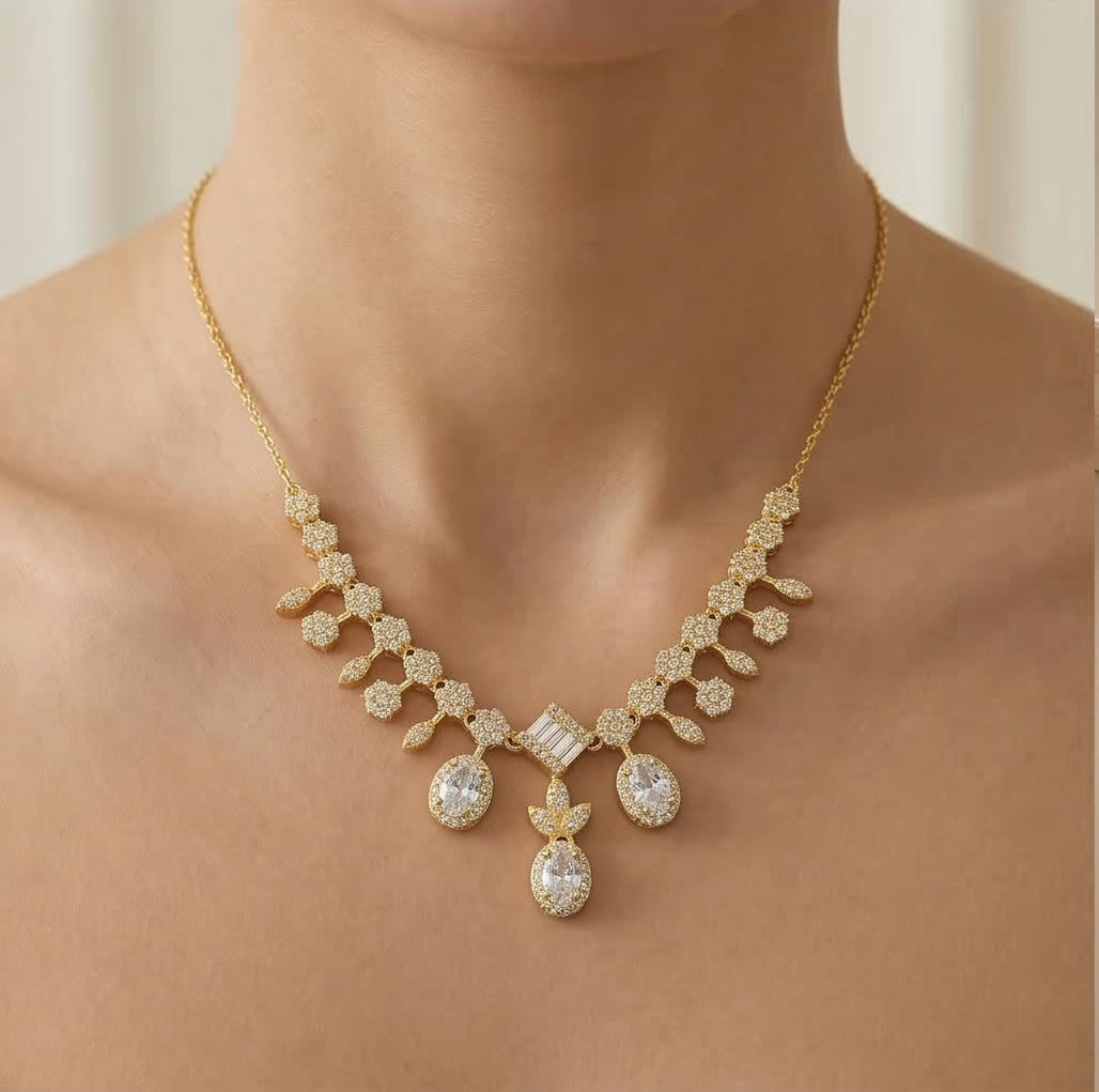 925 Sterling Silver Geometric Statement Drop Necklace Jewellery for Women with Gold Finish