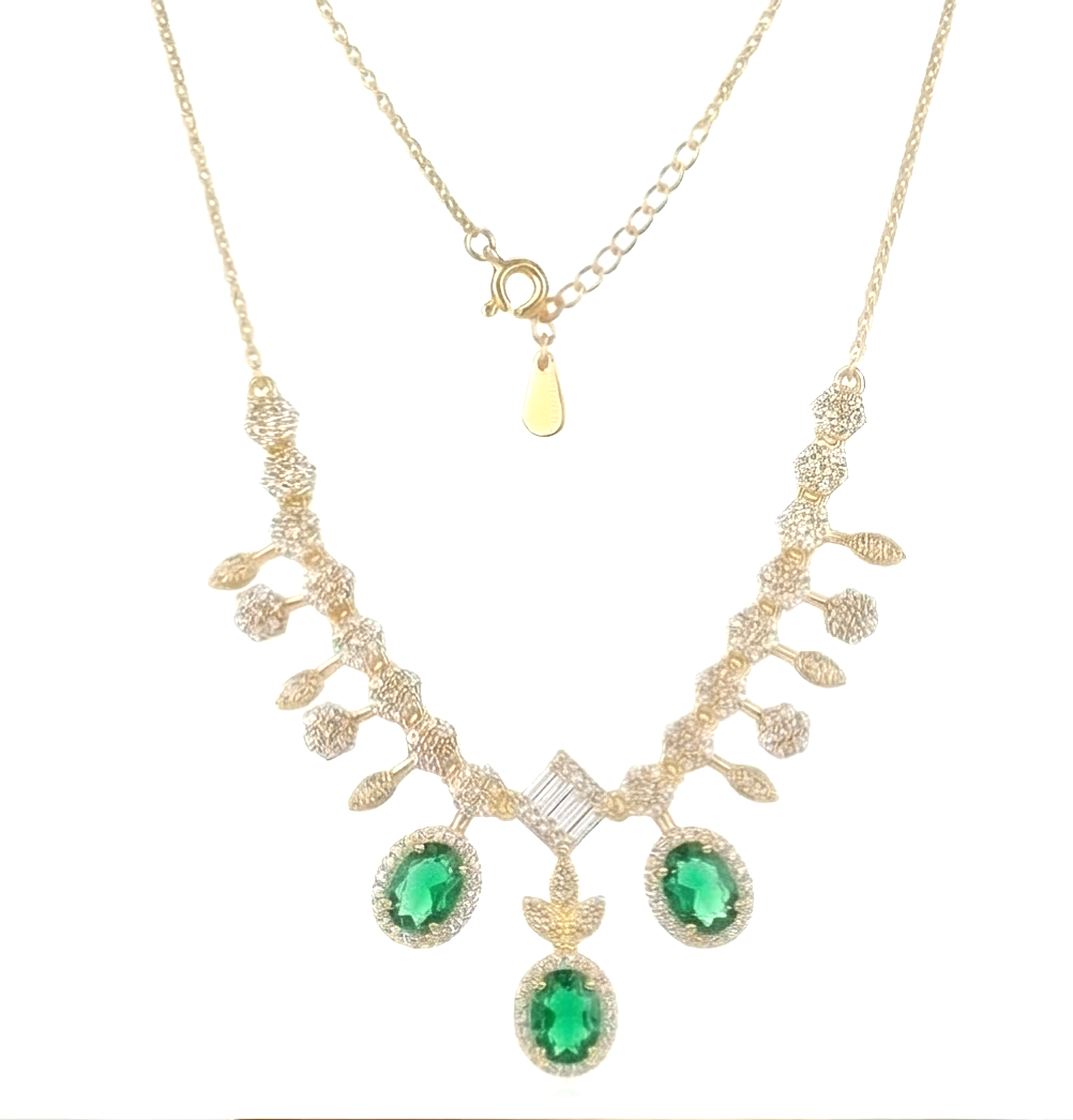 925 Sterling Silver Gold Plated Emerald Green Statement Drop Necklace Jewellery