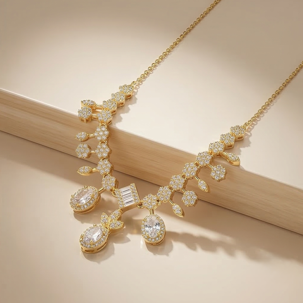 925 Sterling Silver Geometric Statement Drop Necklace Jewellery for Women with Gold Finish