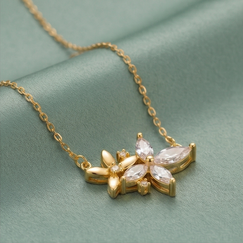 925 Sterling Silver Gold Plated Floral Cluster Necklace Jewellery