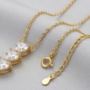 925 Sterling Silver Gold Plated Triple Heart Drop Necklace Jewellery