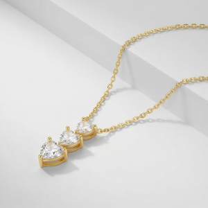 925 Sterling Silver Gold Plated Triple Heart Drop Necklace Jewellery
