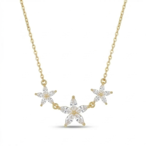 925 Sterling Silver Gold Plated Triple Floral Station Necklace Jewellery