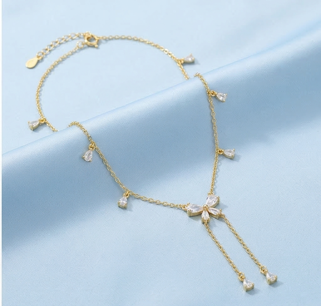 925 Sterling Silver Gold Plated Floral Lariat Y-Necklace Jewellery