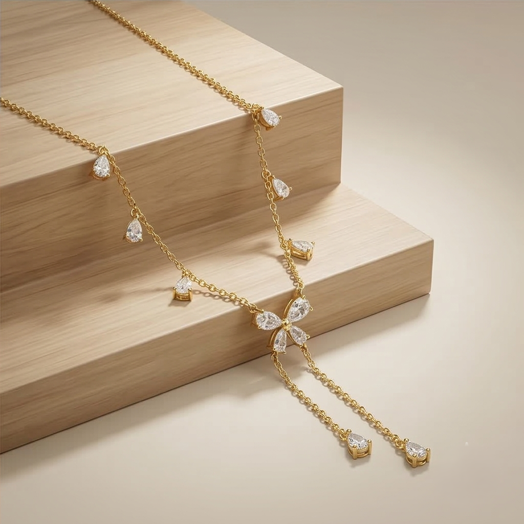 925 Sterling Silver Gold Plated Floral Lariat Y-Necklace Jewellery