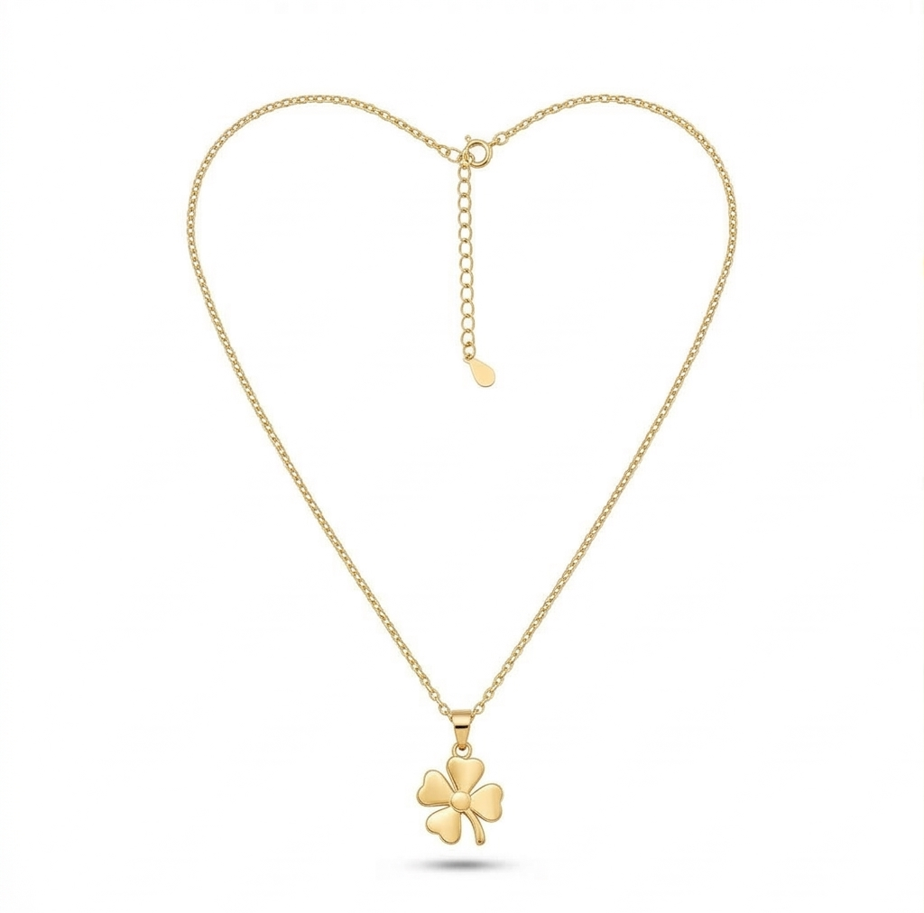 925 Sterling Silver Gold Plated Four Leaf Clover Pendant Necklace Jewellery