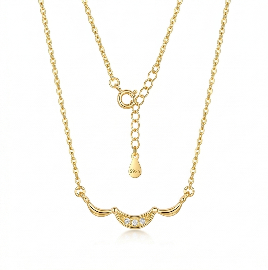 925 Sterling Silver Gold Plated Minimalist Curved Bar Necklace Jewellery for Women
