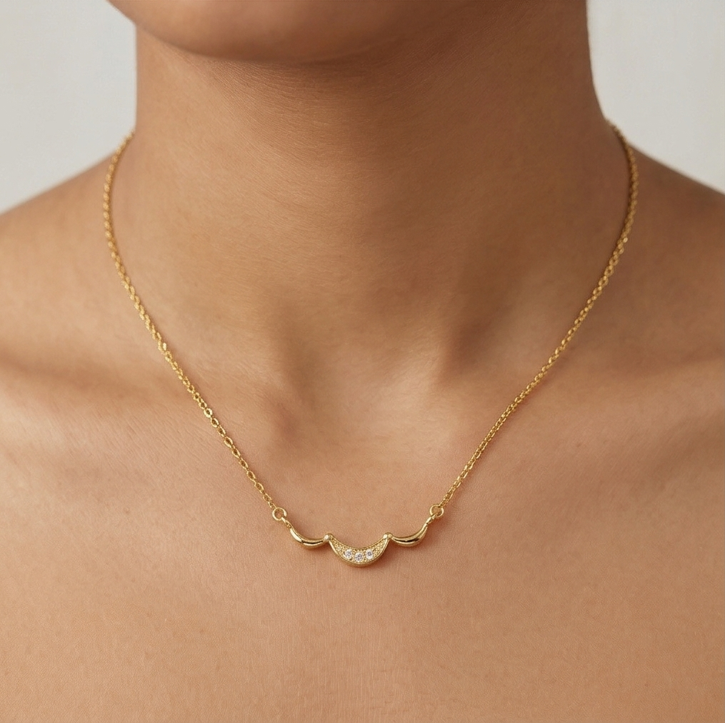 925 Sterling Silver Gold Plated Minimalist Curved Bar Necklace Jewellery for Women