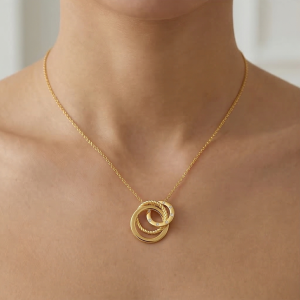925 Sterling Silver Gold Plated Interlocking Rings Pendant Necklace Jewellery for Women