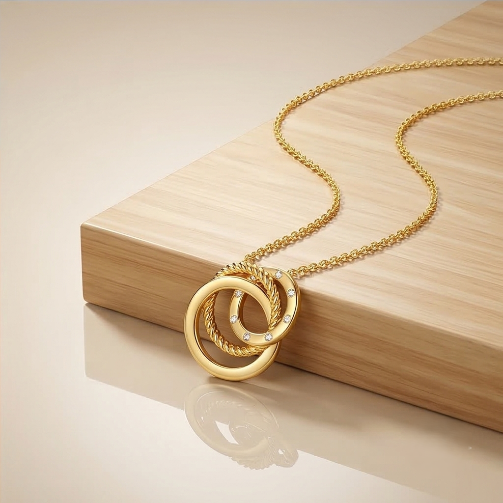 925 Sterling Silver Gold Plated Interlocking Rings Pendant Necklace Jewellery for Women