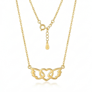 925 Sterling Silver Gold Plated Angel Wing Heart Pendant Necklace Jewellery for Girls