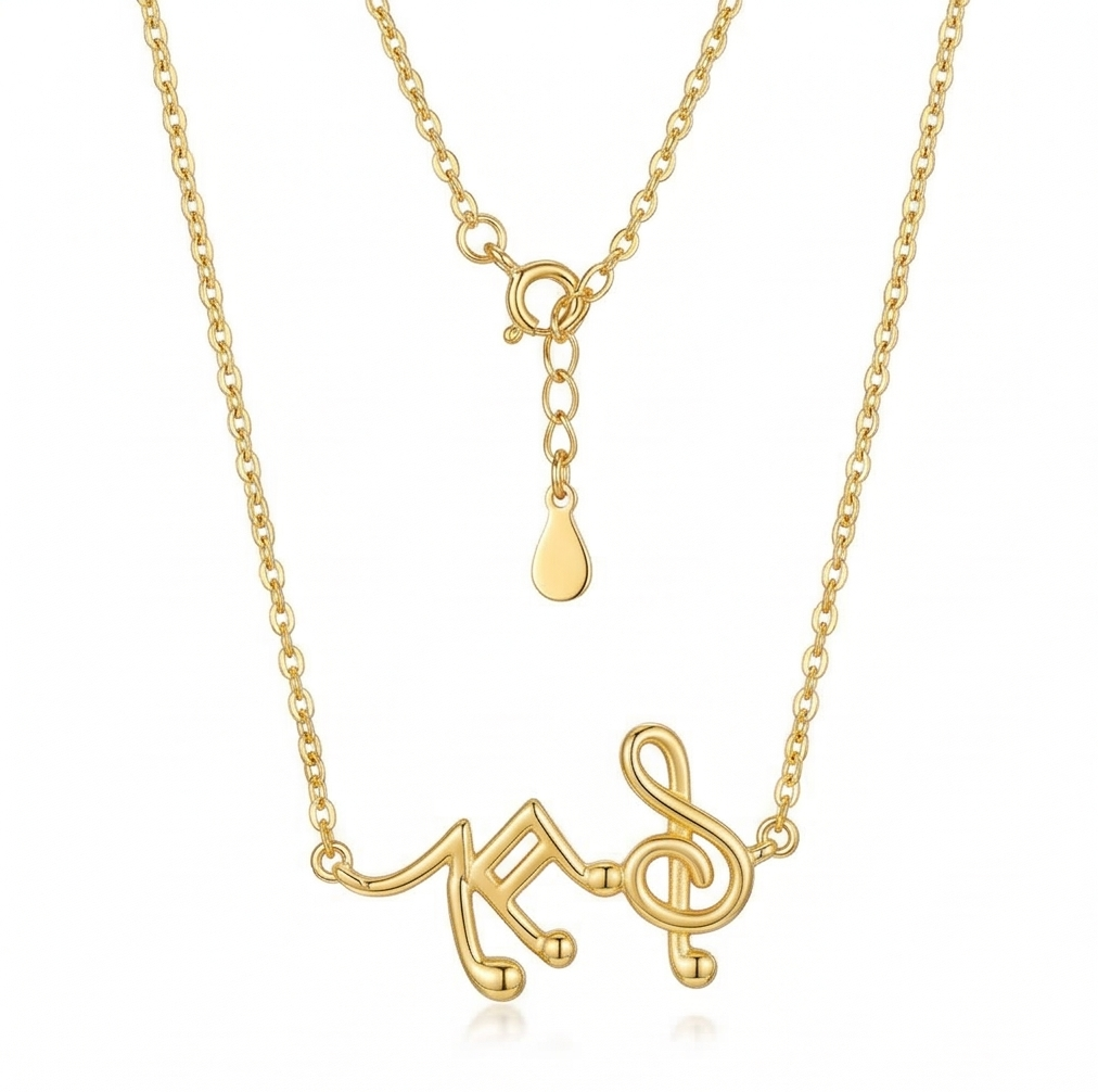 925 Sterling Silver Gold Plated Musical Notes Pendant Necklace Jewellery for Women