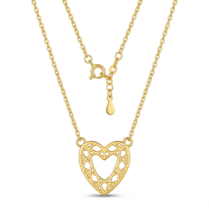 925 Sterling Silver Gold Plated Geometric Openwork Heart Necklace Jewellery for Women