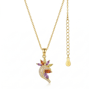 925 Sterling Silver Gold Plated Multi-Color Floral Pendant Necklace Jewellery for Women