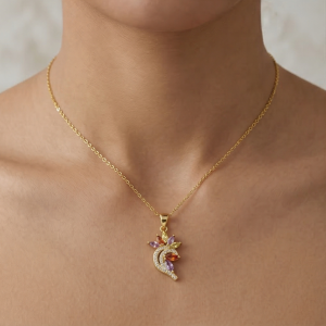 925 Sterling Silver Gold Plated Multi-Color Floral Pendant Necklace Jewellery for Women