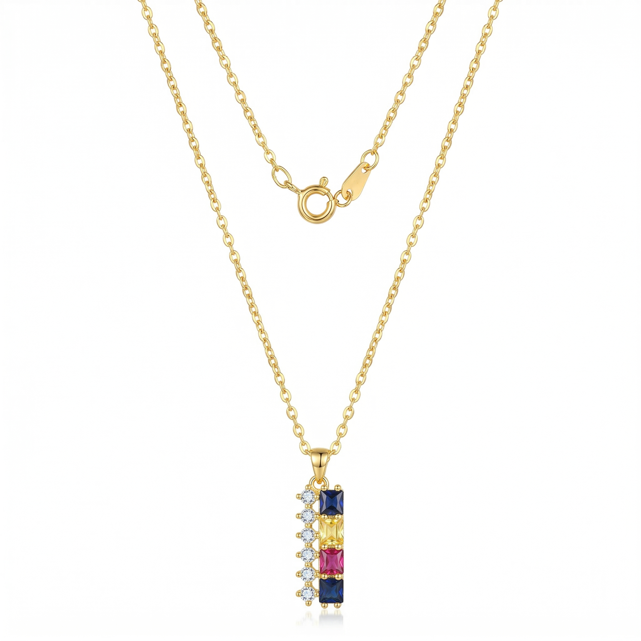 925 Sterling Silver Gold Plated Colorful Vertical Bar Pendant Necklace Jewellery for Women