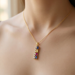 925 Sterling Silver Gold Plated Colorful Vertical Bar Pendant Necklace Jewellery for Women