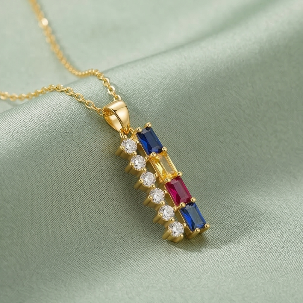 925 Sterling Silver Gold Plated Colorful Vertical Bar Pendant Necklace Jewellery for Women
