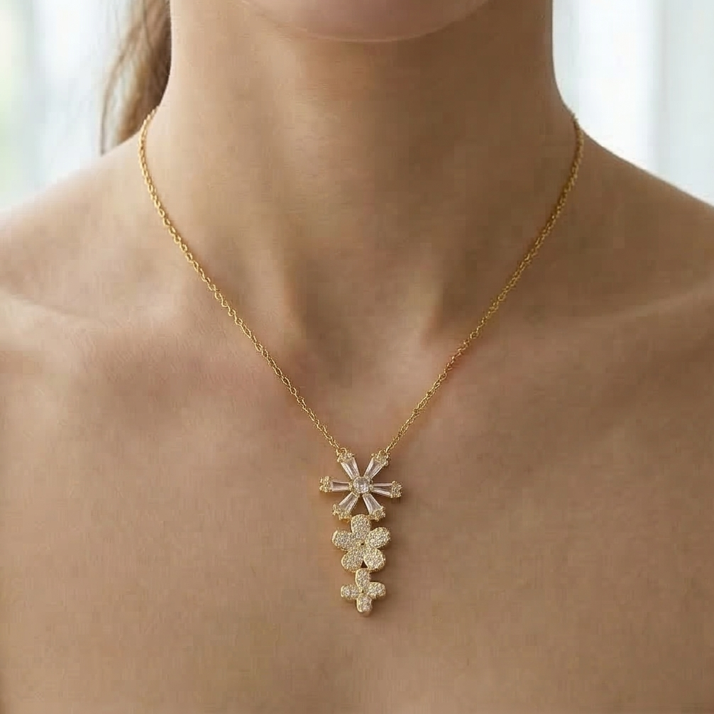 925 Sterling Silver Floral Drop Pendant Necklace for Women, Gold Plated Festive Wear Jewellery