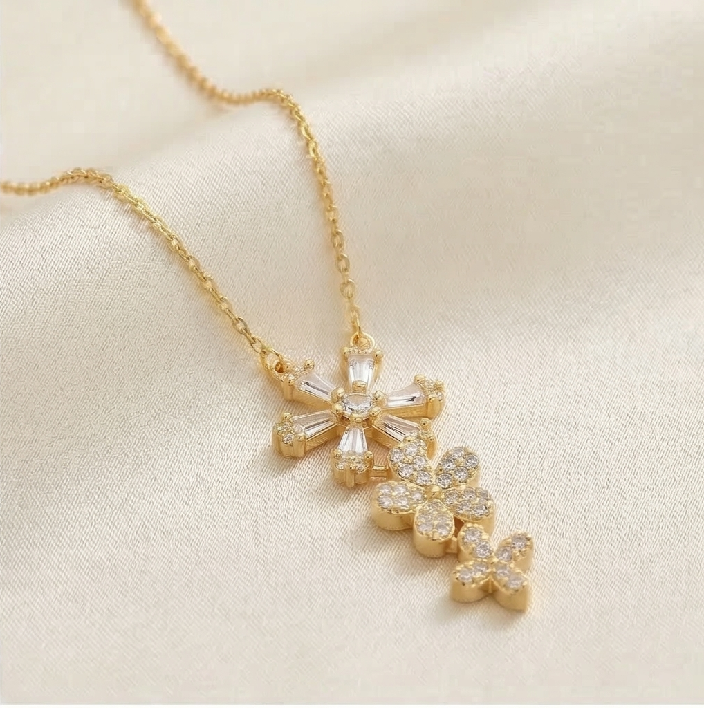 925 Sterling Silver Floral Drop Pendant Necklace for Women, Gold Plated Festive Wear Jewellery