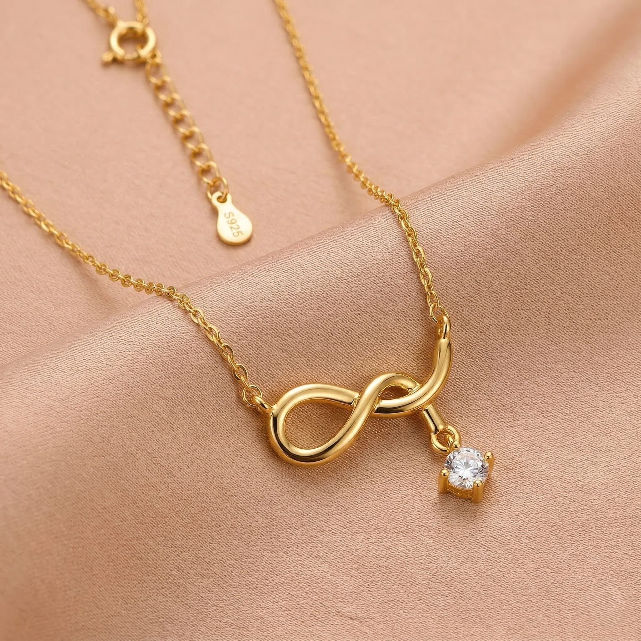 925 Sterling Silver Infinity Drop Necklace for Women, Gold Finish Everyday Jewellery