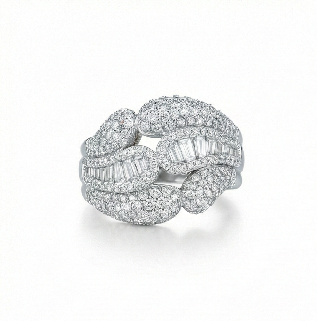 925 Sterling Silver Interlocking Dome Ring High Polish Rhodium Jewellery