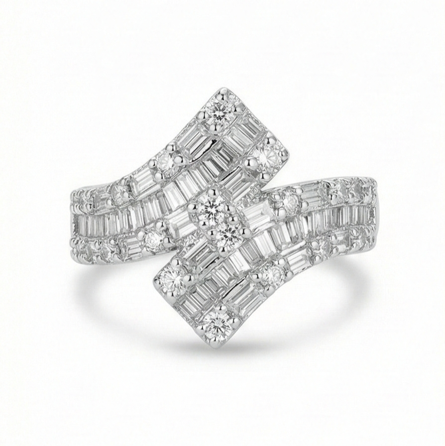 925 Sterling Silver Geometric Chevron Ring High Polish Rhodium Jewellery