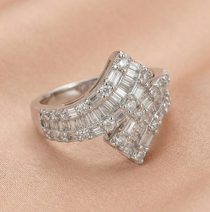 925 Sterling Silver Geometric Chevron Ring High Polish Rhodium Jewellery