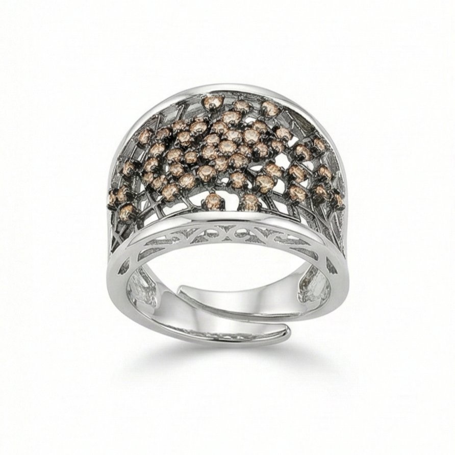 925 Sterling Silver Openwork Mesh Ring High Polish Rhodium Jewellery - Size 9
