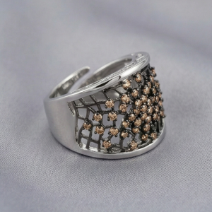 925 Sterling Silver Openwork Mesh Ring High Polish Rhodium Jewellery - Size 9