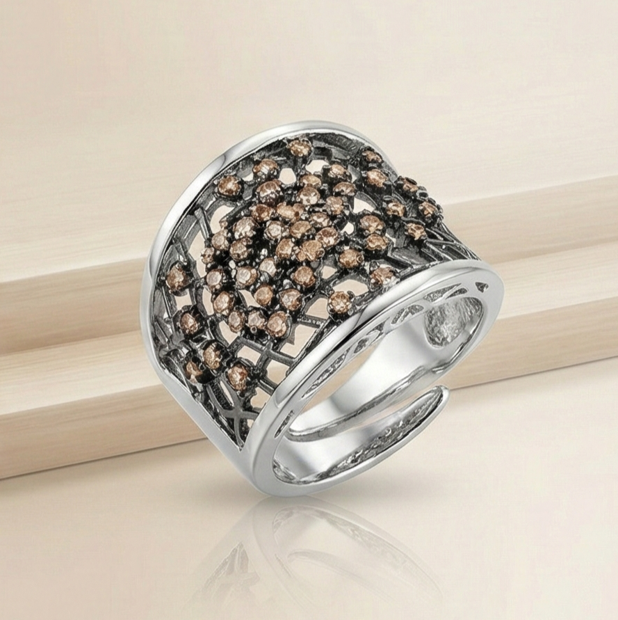 925 Sterling Silver Openwork Mesh Ring High Polish Rhodium Jewellery - Size 7