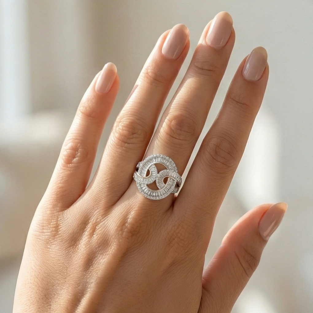925 Sterling Silver Infinity Knot Statement Ring Dual Tone Jewellery