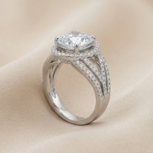 925 Sterling Silver Cushion Cut Criss-Cross Halo Ring High Polish Rhodium Finish Elegant Jewellery - Size 7