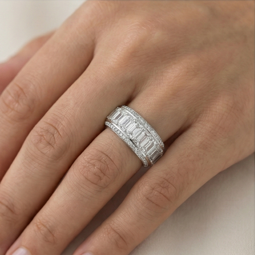 925 Sterling Silver Thick Eternity Band Ring High Polish Rhodium Finish Luxury Jewellery for Women - Size 8