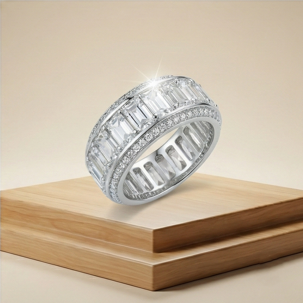925 Sterling Silver Thick Eternity Band Ring High Polish Rhodium Finish Luxury Jewellery for Women - Size 8