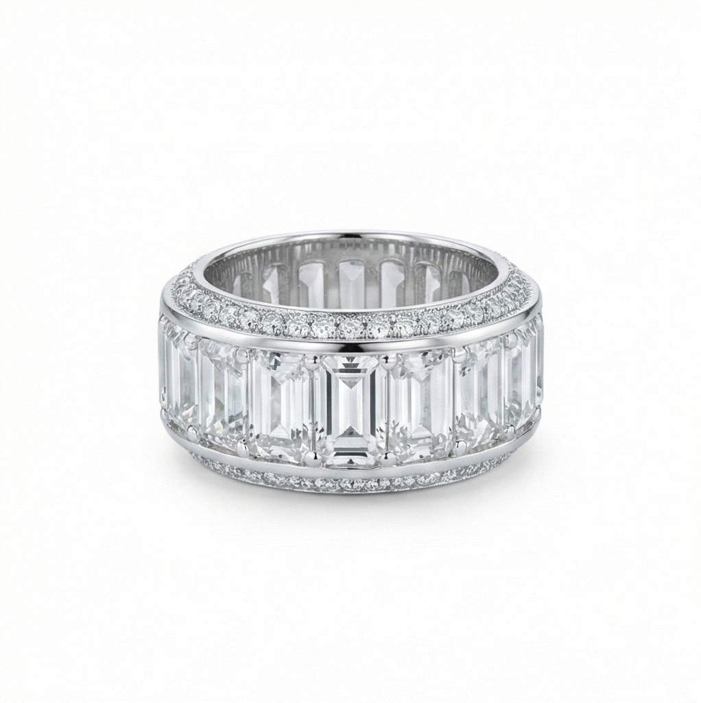 925 Sterling Silver Thick Eternity Band Ring High Polish Rhodium Finish Luxury Jewellery for Women - Size 7