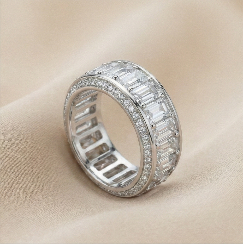 925 Sterling Silver Thick Eternity Band Ring High Polish Rhodium Finish Luxury Jewellery for Women - Size 7