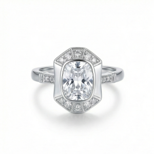 925 Sterling Silver Vintage Art Deco Halo Ring High Polish Rhodium Finish Classic Jewellery - Size 7