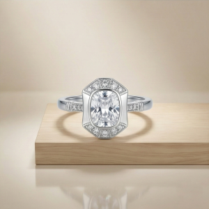 925 Sterling Silver Vintage Art Deco Halo Ring High Polish Rhodium Finish Classic Jewellery - Size 6