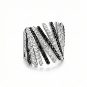 925 Sterling Silver Diagonal Bar Monochrome Statement Ring High Polish Rhodium Finish Bold Jewellery - Size 6