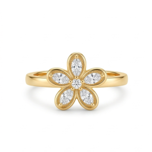 925 Sterling Silver Clear Floral Ring Yellow Gold Finish Jewellery for Women - Size 7
