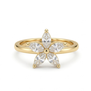 925 Sterling Silver Clear Starburst Floral Ring Yellow Gold Finish Jewellery for Women - Size 8