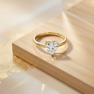 925 Sterling Silver Clear Heart Solitaire Ring Yellow Gold Finish Jewellery for Women - Size 7