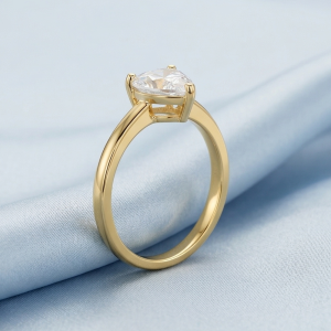 925 Sterling Silver Clear Heart Solitaire Ring Yellow Gold Finish Jewellery for Women - Size 6