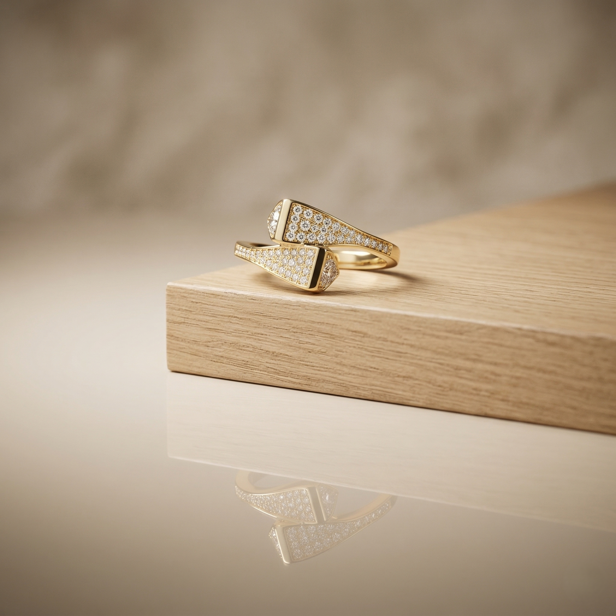 925 Sterling Silver Clear Stone Geometric Bypass Ring Yellow Gold Finish Jewellery for Women - Size 8