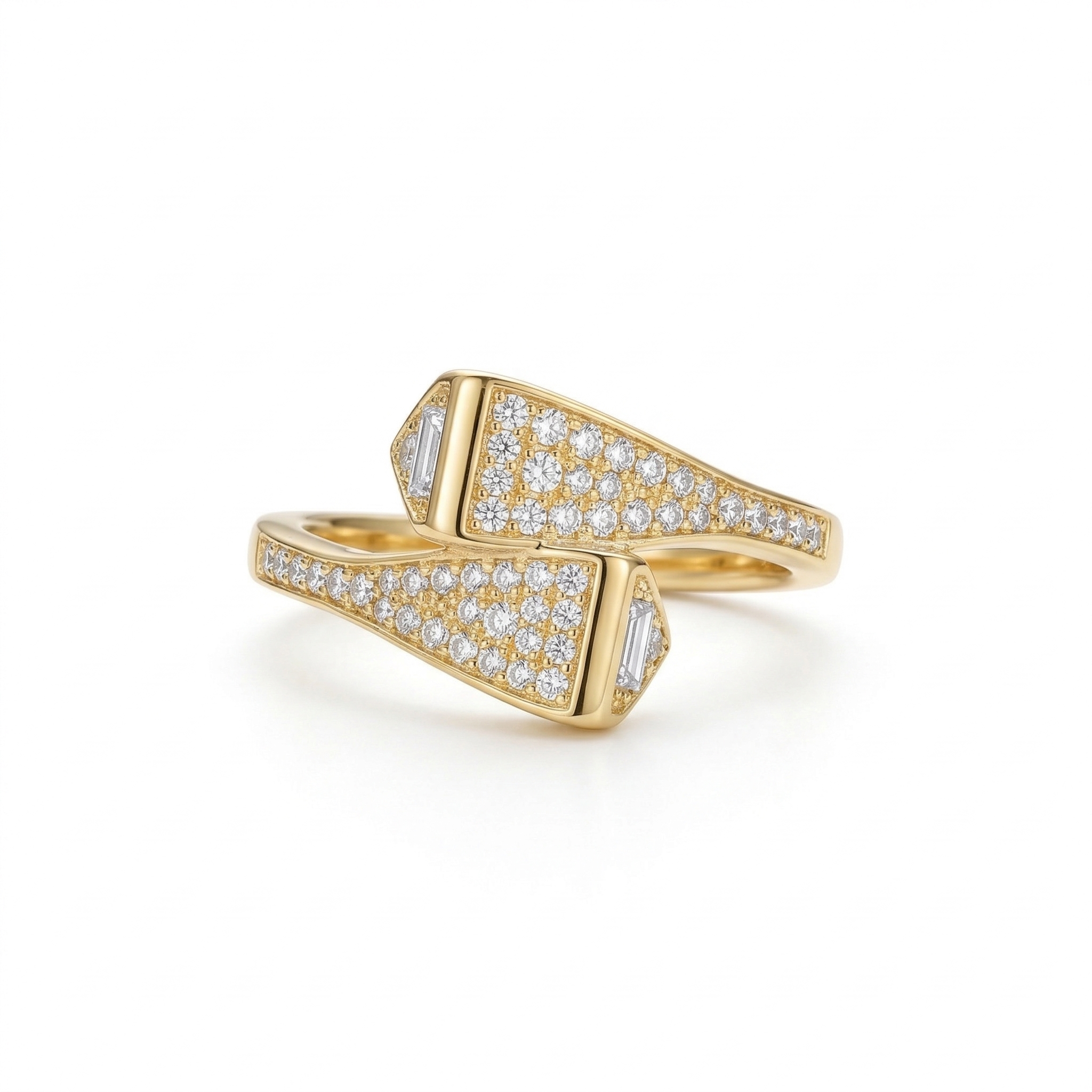 925 Sterling Silver Clear Stone Geometric Bypass Ring Yellow Gold Finish Jewellery for Women - Size 8