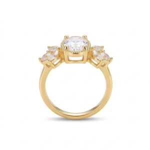 925 Sterling Silver Clear Oval Vintage Ring Yellow Gold Finish Jewellery for Women - Size 6
